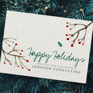 Watercolor Holly Foliage   Holiday Greetings