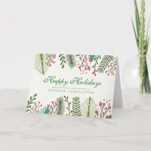 Watercolor Holly Foliage   Holiday Greetings Card