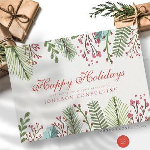 Watercolor Holly Foliage Holiday Greetings Card