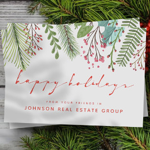 Watercolor Holly Foliage Holiday Greetings Card