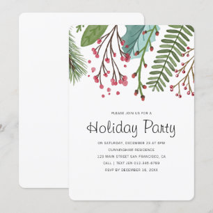 Watercolor Holly Foliage Holiday Party Invitation