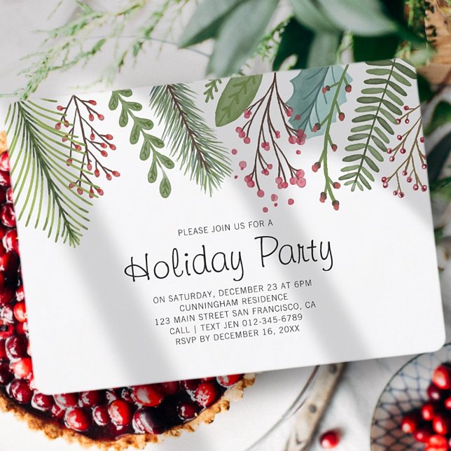 Watercolor Holly Foliage Holiday Party Invitation (Creator Uploaded)