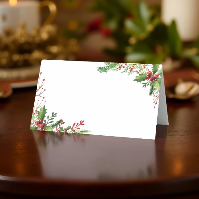 Watercolor Holly Foliage | Holiday Place Card (Creator Uploaded)
