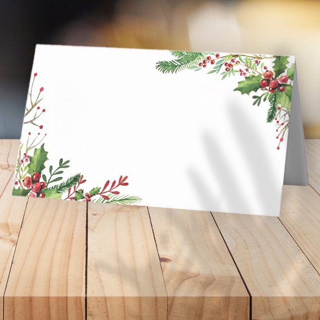 Watercolor Holly Foliage | Holiday Place Card (Creator Uploaded)