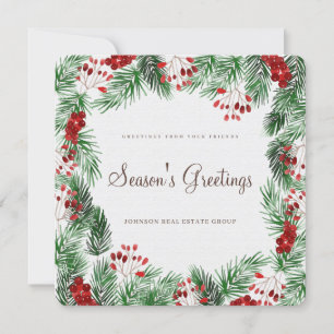 Watercolor Holly Foliage Season's Greetings