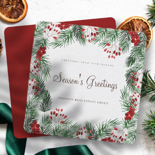 Watercolor Holly Foliage Season's Greetings
