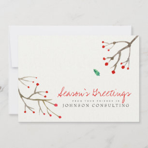 Watercolor Holly Foliage   Season's Greetings Holiday Card