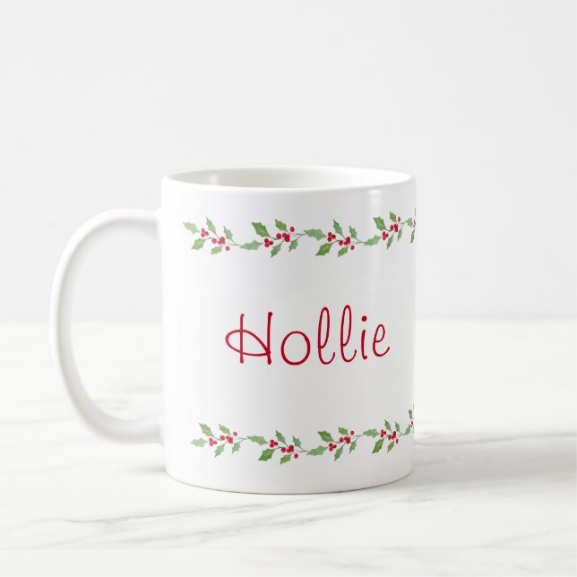 Watercolor Holly Garland Coffee Mug (Left)