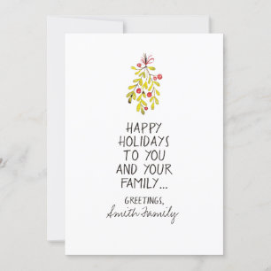 Watercolor Holly Happy Holiday Greetings