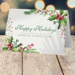 Watercolor Holly Holiday Greetings Card