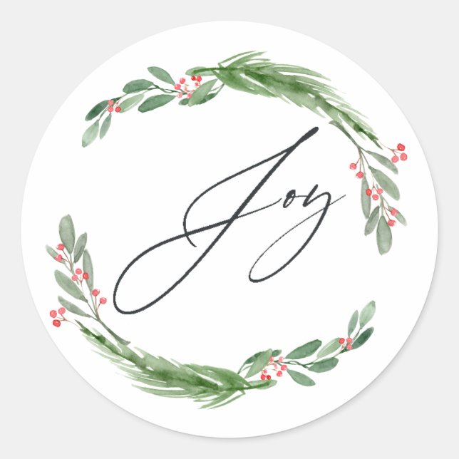 Watercolor Holly Jolly Christmas Classic Round Sticker (Front)