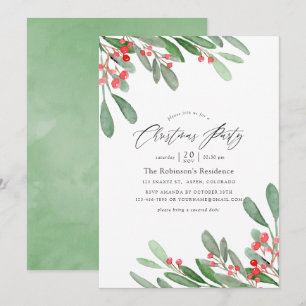 Watercolor Holly Jolly Christmas Party Invitation