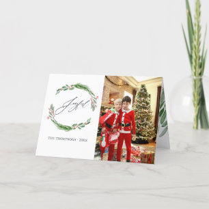 Watercolor Holly Jolly Christmas Photo Holiday Card
