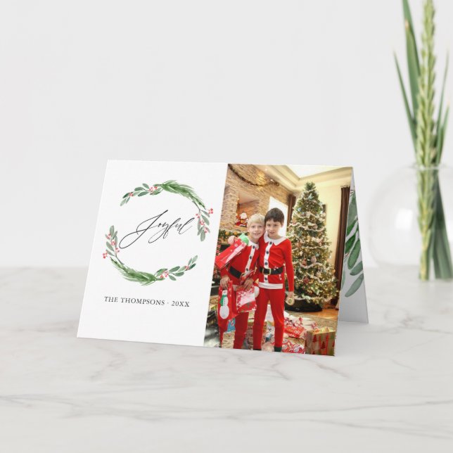 Watercolor Holly Jolly Christmas Photo Holiday Card (Front)