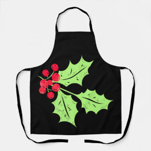 Watercolor Holly Leaves and Berries Apron
