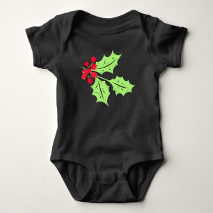 Watercolor Holly Leaves and Berries Baby Bodysuit
