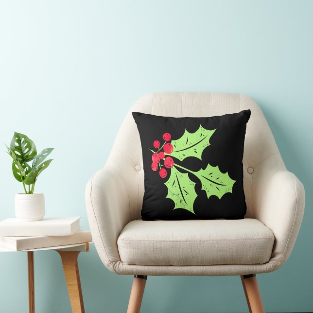 Watercolor Holly Leaves and Berries Cushion (Chair)