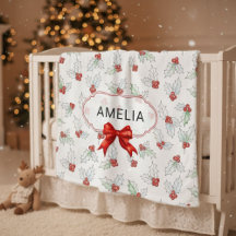 Watercolor Holly Leaves and Red Berries Custom