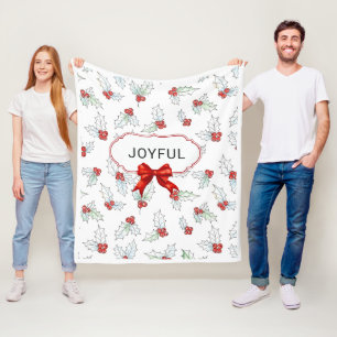Watercolor Holly Leaves and Red Berries Custom  Fleece Blanket