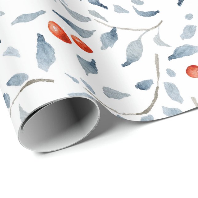 Watercolor Holly Leaves Merry Christmas Wrapping Paper (Roll Corner)
