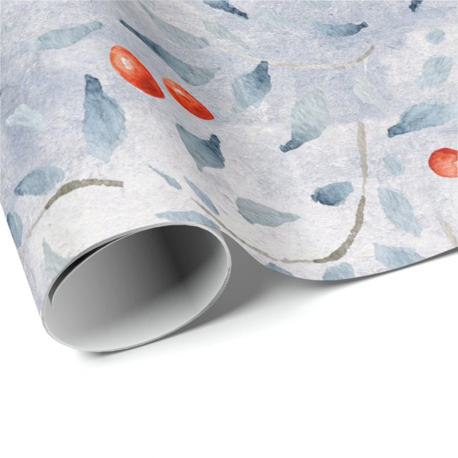 Watercolor Holly Leaves Merry Christmas Wrapping Paper (Roll Corner)