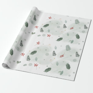 Watercolor Holly Leaves Pattern Christmas Art Plan Wrapping Paper