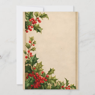 Watercolor Holly Left Border Invitation