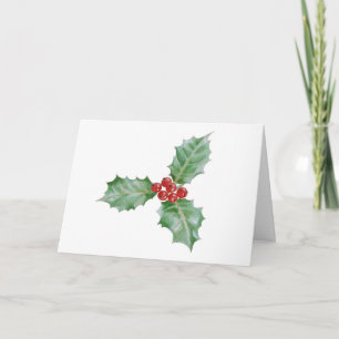 Watercolor Holly Merry Christmas Holiday Card