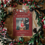 Watercolor Holly Merry Christmas Photo Burgundy Holiday Card<br><div class="desc">You will love these beautiful Christmas cards! The feature botanical watercolor arrangements with mistletoe, pine branches, berries, and babies breath. At the top, it says merry Christmas and right below you can add a picture. The bottom of the card has a place for a small message and then you can...</div>