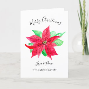 Watercolor Holly Merry Christmas Tree Holiday Card