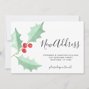 Watercolor Holly New Address Christmas Moving Announcement