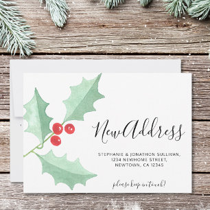 Watercolor Holly New Address Moving Announcement