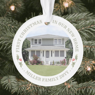 Watercolor Holly New Home First Xmas House 2 Photo Ornament