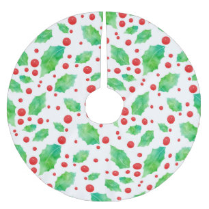 Watercolor Holly Pattern Bandanna Brushed Polyester Tree Skirt