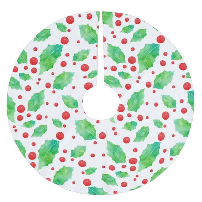 Watercolor Holly Pattern Bandanna Brushed Polyester Tree Skirt (Front)