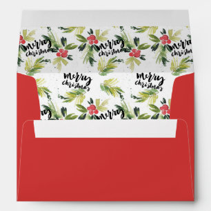 Watercolor Holly Pattern Merry Christmas Red Envelope