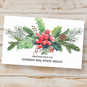 Watercolor Holly Pine & Berry   Holiday Envelope Rectangular Sticker