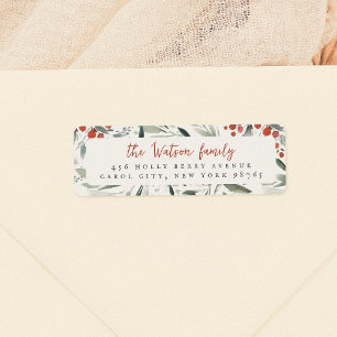 Watercolor Holly & Pine Christmas Family Name