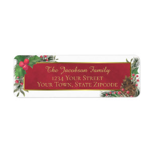 Watercolor Holly & Pine Holiday Return Address