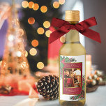 Watercolor Holly & Pine Merry Christmas Photo Mini Wine Label<br><div class="desc">These fun miniature holiday wine bottle labels are perfect for giving mini bottles of wine as party favours or Christmas gifts. The festive design features your photo in a golden faux foil frame surrounded by hand painted watercolor holly leaves, berries, pinecones, and pine branches. The caption reads Merry Christmas! There...</div>