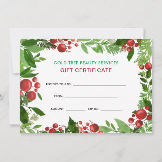 Watercolor Holly Red Berries | Gift Certificate