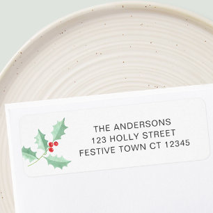 Watercolor Holly Return Address Label