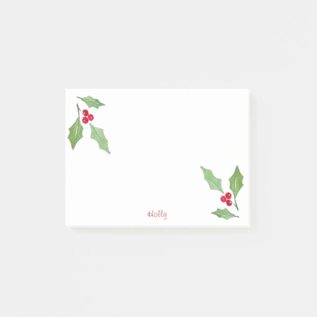 Watercolor Holly Sprig 2 Post-it Notes (Front)