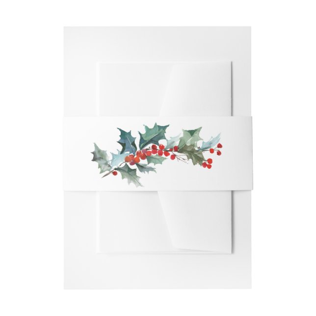 Watercolor Holly Sprig Botanical Invitation Belly Band (Front Example)