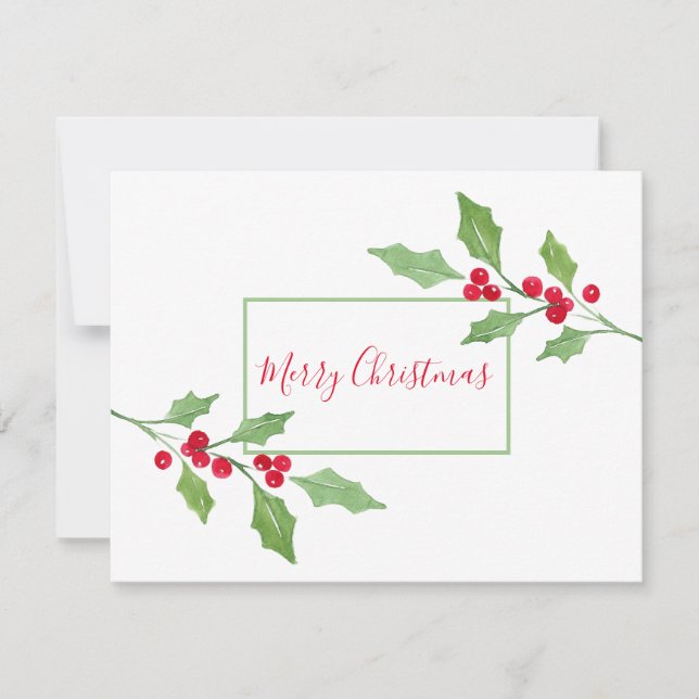 Watercolor Holly Sprig   Card (Front)