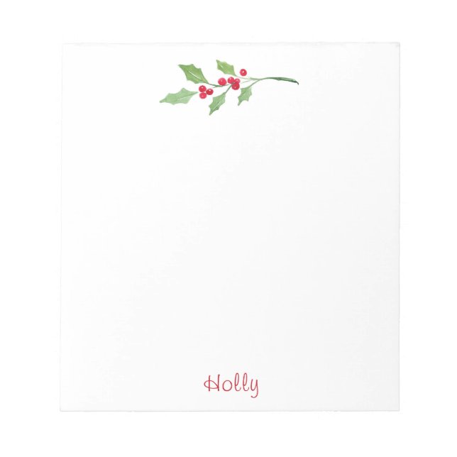 Watercolor Holly Sprig Notepad (Front)