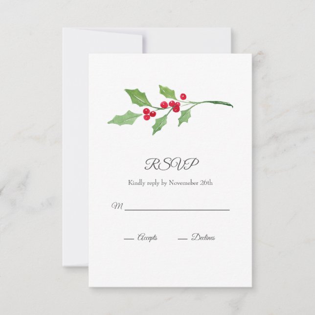 Watercolor Holly Sprig RSVP Card (Front)