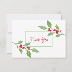 Watercolor Holly Sprig Thank You Card