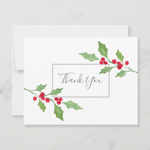 Watercolor Holly Sprig Thank You Card