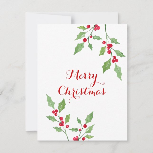 Watercolor Holly Sprigs Card (Front)